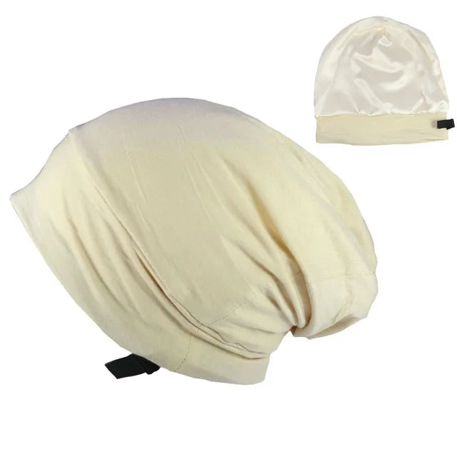 ALEXANDER PRODUCTS Satin Lined Sleep Cap Adjustable Bonnet Slouchy Beanie Natural Curly Hair Women