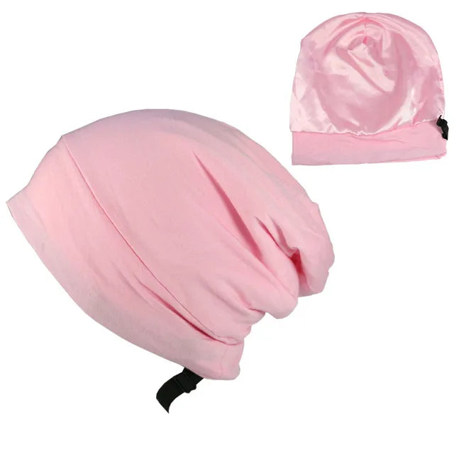 ALEXANDER PRODUCTS Satin Lined Sleep Cap Adjustable Bonnet Slouchy Beanie Natural Curly Hair Women