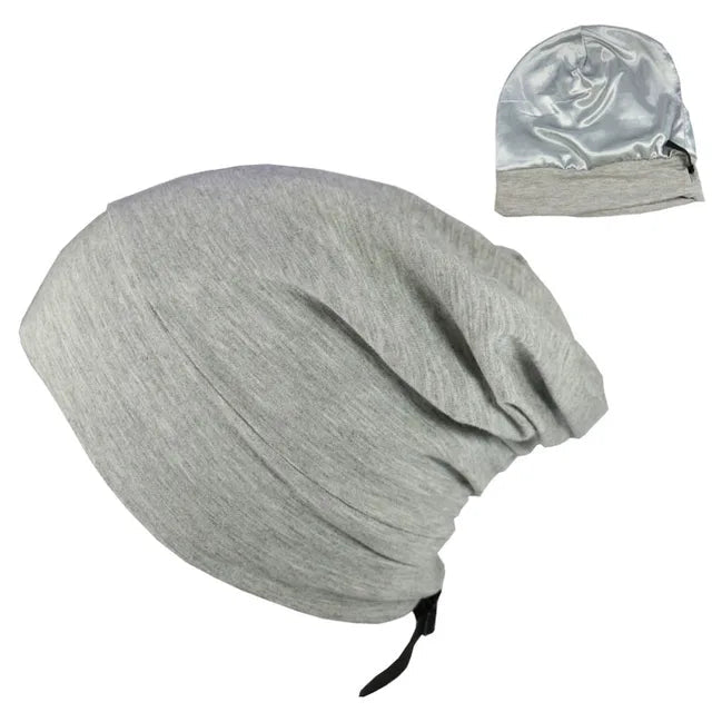 ALEXANDER PRODUCTS Satin Lined Sleep Cap Adjustable Bonnet Slouchy Beanie Natural Curly Hair Women