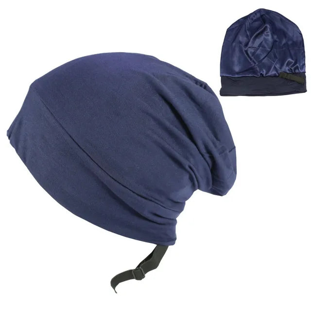 ALEXANDER PRODUCTS Satin Lined Sleep Cap Adjustable Bonnet Slouchy Beanie Natural Curly Hair Women