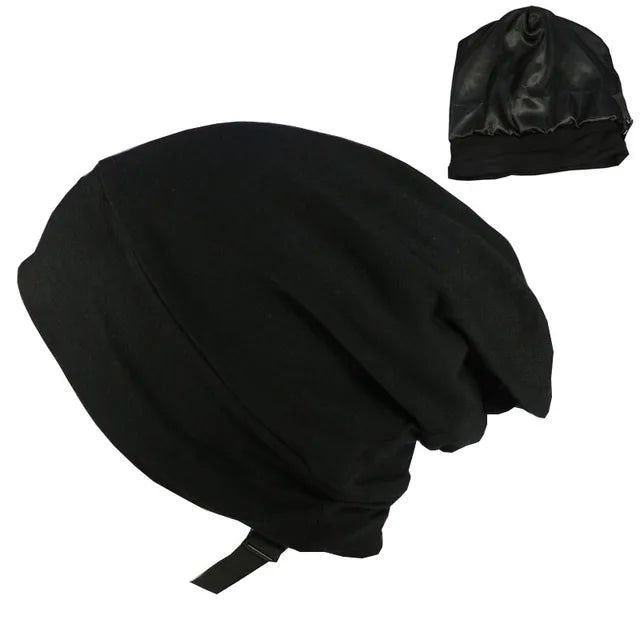 ALEXANDER PRODUCTS Satin Lined Sleep Cap Adjustable Bonnet Slouchy Beanie Natural Curly Hair Women