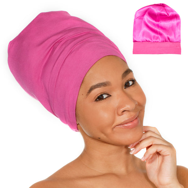 ALEXANDER PRODUCTS Satin Lined Sleep Cap Adjustable Bonnet Slouchy Beanie Natural Curly Hair Women