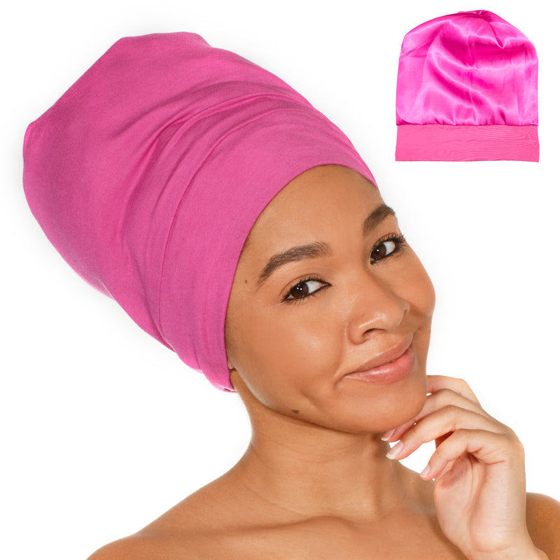 ALEXANDER PRODUCTS Satin Lined Sleep Cap Adjustable Bonnet Slouchy Beanie Natural Curly Hair Women