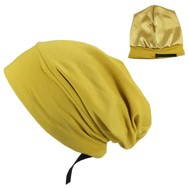 ALEXANDER PRODUCTS Satin Lined Sleep Cap Adjustable Bonnet Slouchy Beanie Natural Curly Hair Women