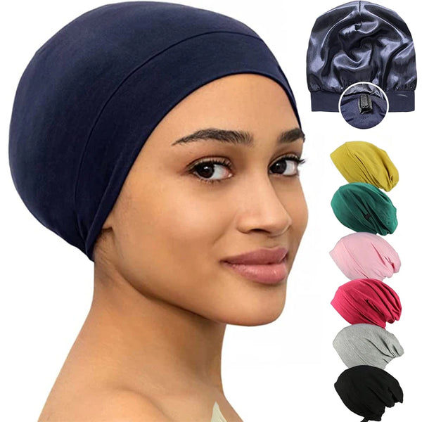 ALEXANDER PRODUCTS Satin Lined Sleep Cap Adjustable Bonnet Slouchy Beanie Natural Curly Hair Women